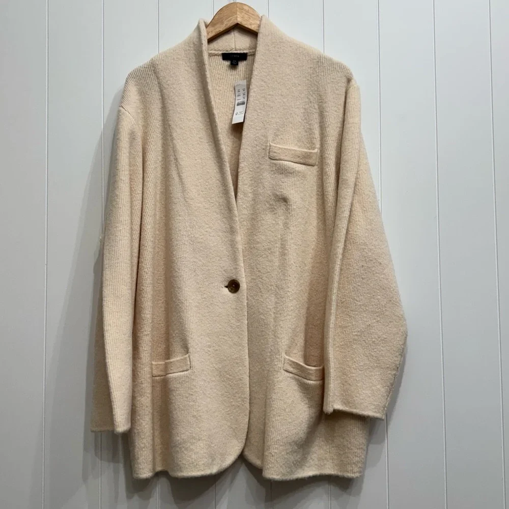 J Crew Cocoon Sweater Blazer Cardigan Merino Wool Alpaca Blend Size 2X Ivory NWT - Picture 1 of 16